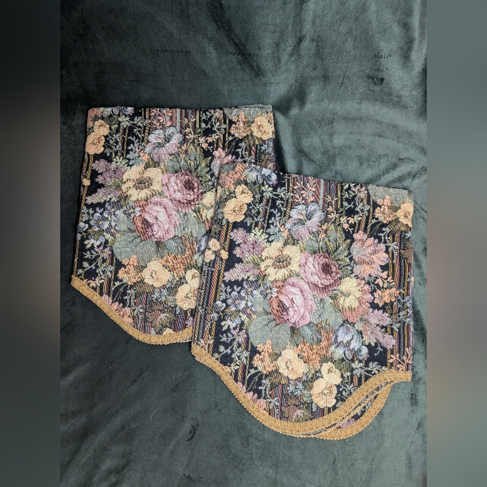 2 Vintage JCPenney Luxury Valances Curtains Floral 15" x 50" Wide Floral Tops